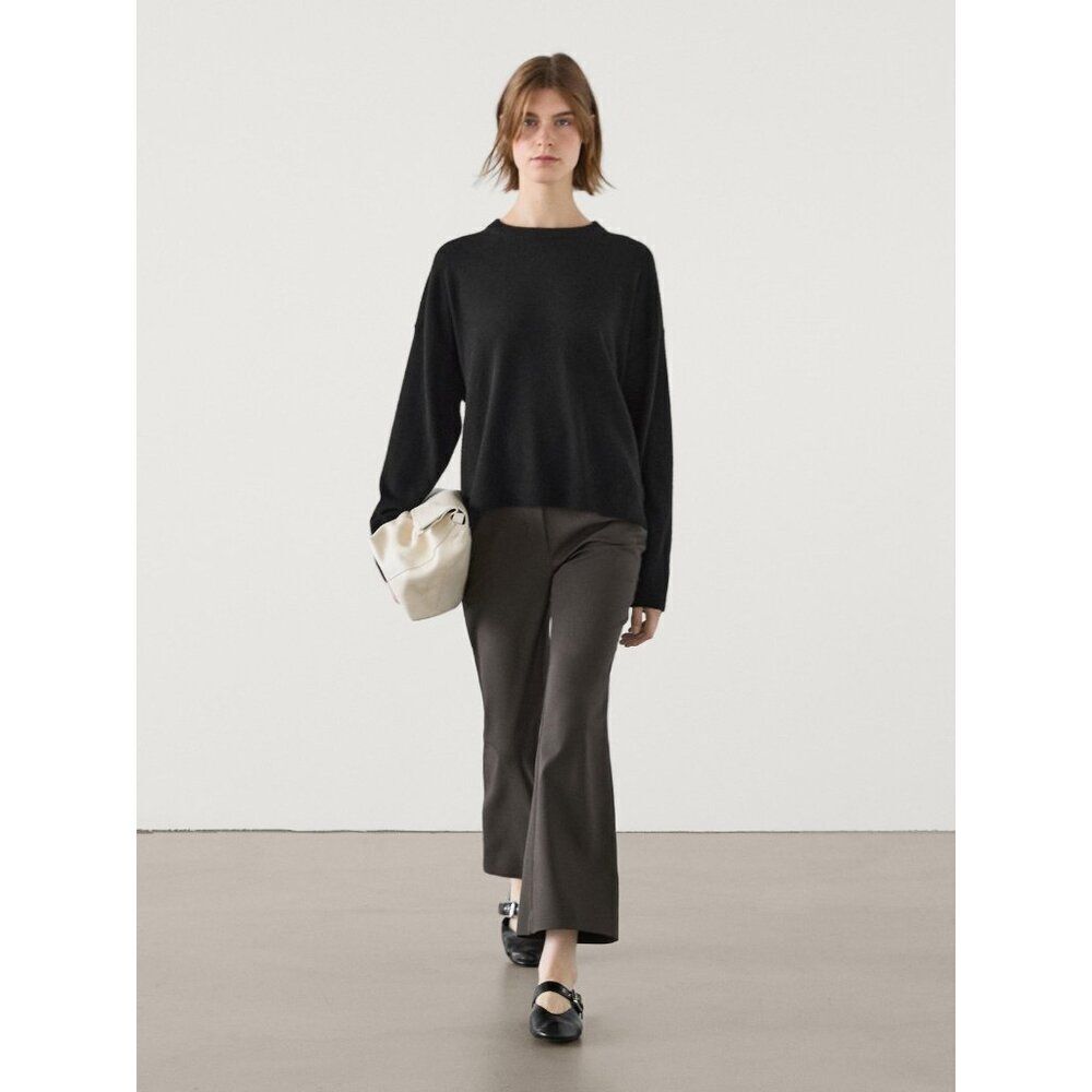 Massimo Dutti Womens Ankle Pants EU 38 US 6 Black Flare Trousers 5022/722 NWT